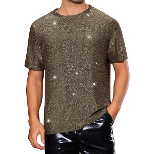 Lars Amadeus Men's Party Shiny Club Short Sleeve Glitter T-Shirt - 1 of 4