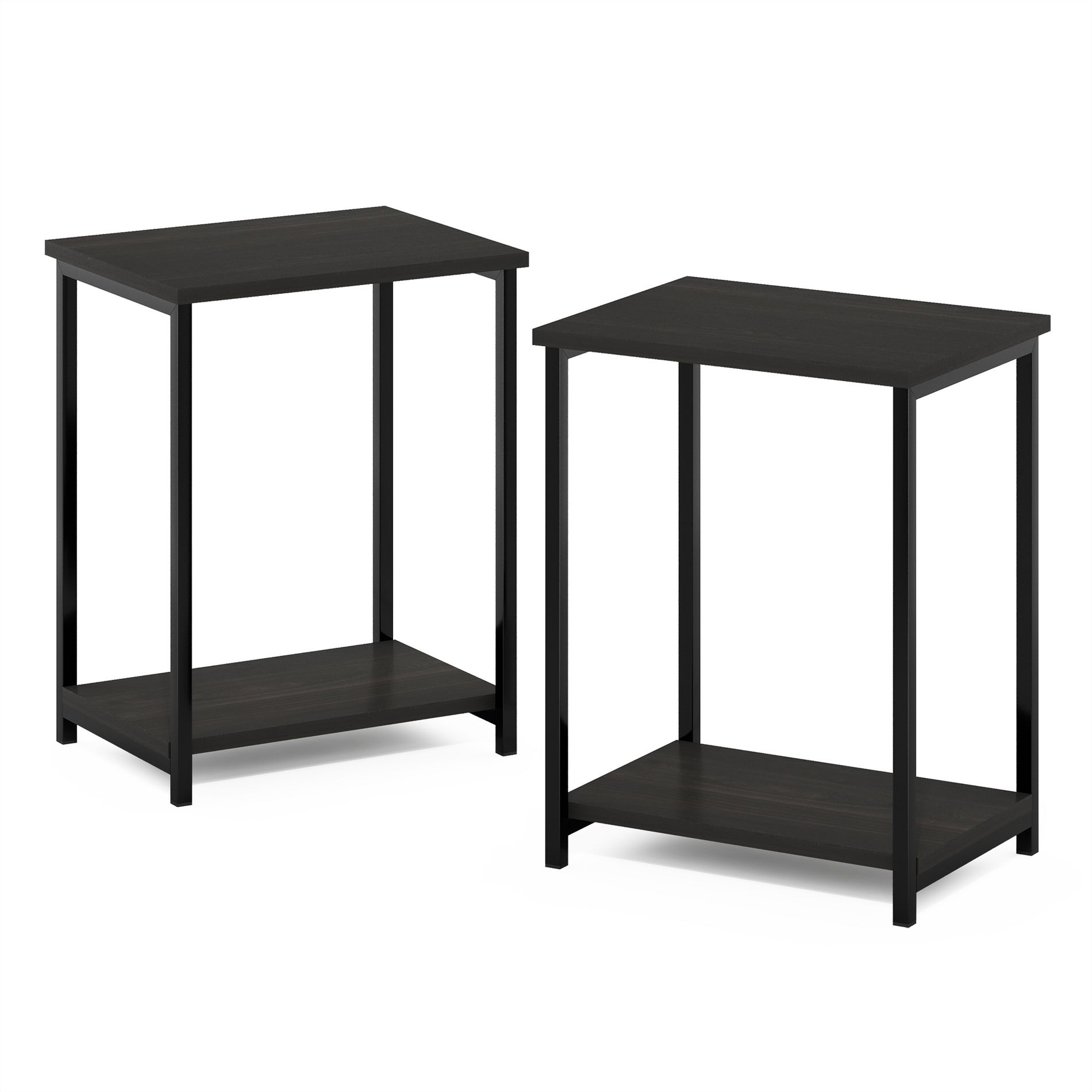 Furinno Simplistic Industrial Metal Frame End Table, 2-Pack, Espresso