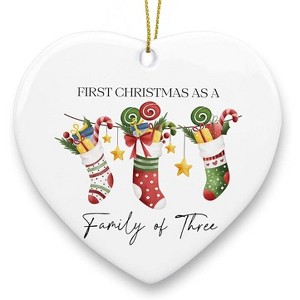Lomsoe First Christmas as Family of Three Ornament Babys First Christmas Ornament New Parents Gift Christmas Heart Ceramic Xmas Tree Ornament Decor - 1 of 1