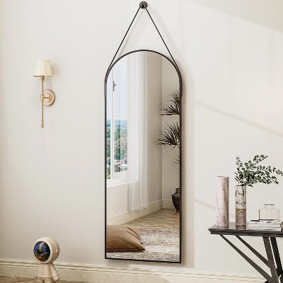 Beautyolove 48"L x 16"W Arched Mirror with Hanging Leather Strap Full