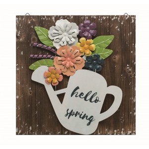 Transpac Wood 15.75 in. Multicolor Spring Hello Spring Dimensional Flower Wall Decor - 1 of 2