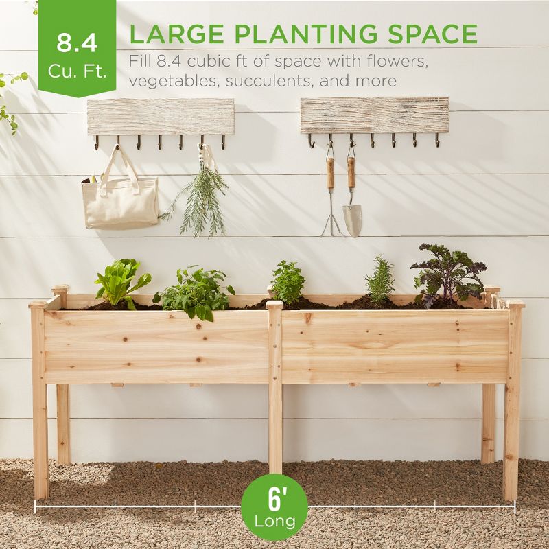 Best Choice Products 72x23x30in Raised Garden Bed, Elevated Wood Planter Box for Patio w/ Divider Panel, 3 of 9