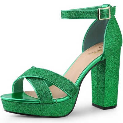 Perphy Women's Glitter Crisscross Strap Chunky Platform Heels