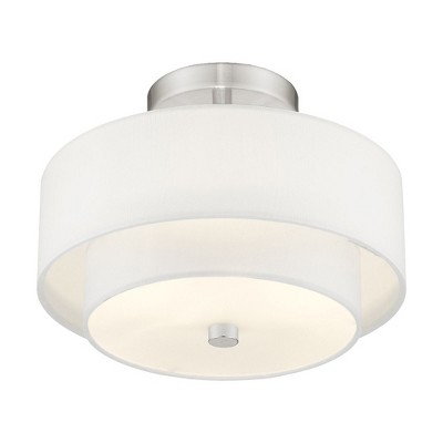 Claremont Brushed Nickel 2-Light Semi-Flush Mount with Off-White Drum Shade