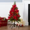 National Tree Company 3' Pre-Lit Feel Real® Pencil Slim Colonial Artificial Christmas Tree with Red Poinsettias, Red Berries Multicolor Lights - 2 of 3