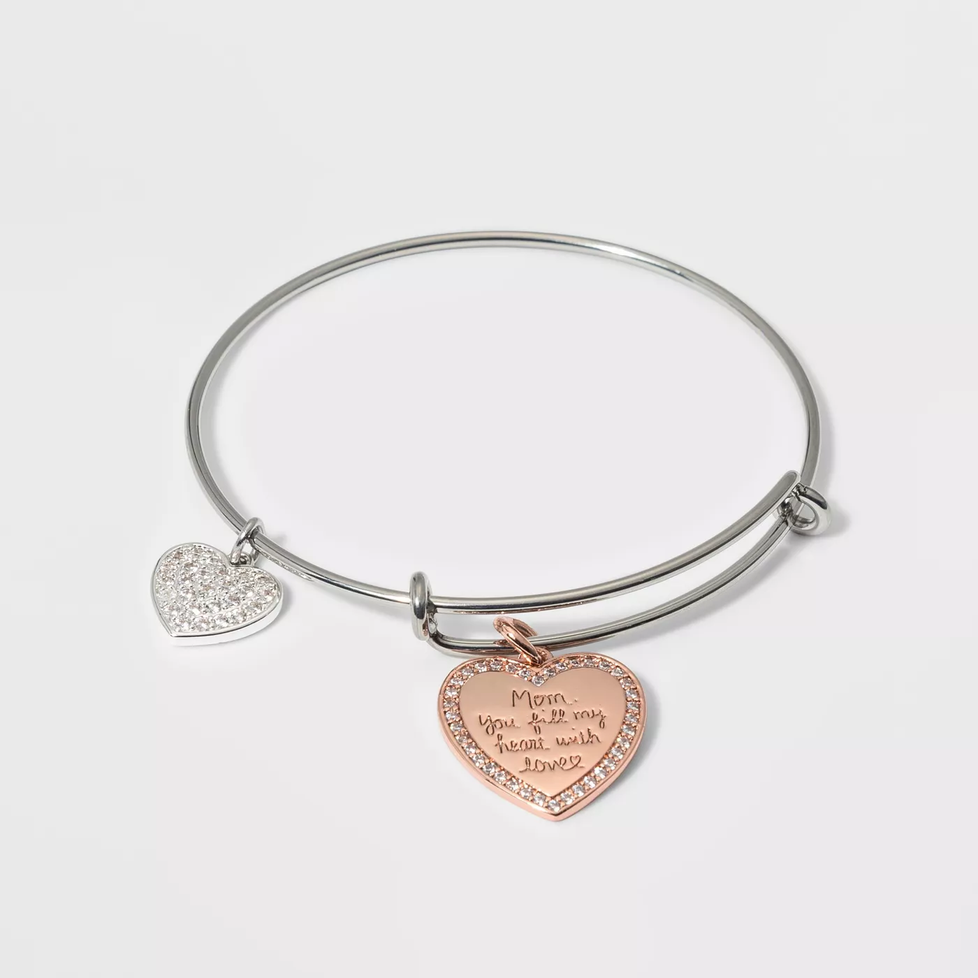 Stainless Steel Mom You Fill My Heart With Love Bangle Bracelet - Silver/Rose Gold - image 1 of 1