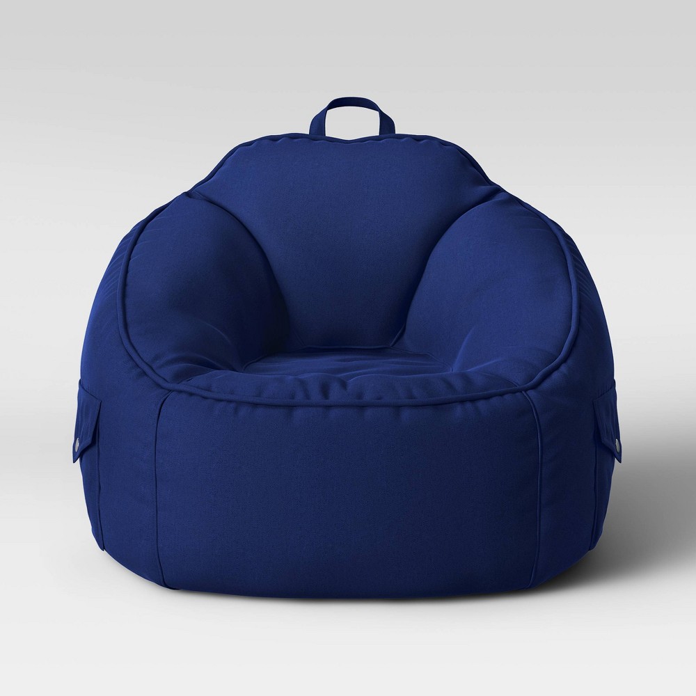 Photos - Bean Bag Canvas Kids'  Chair Blue - Pillowfort™