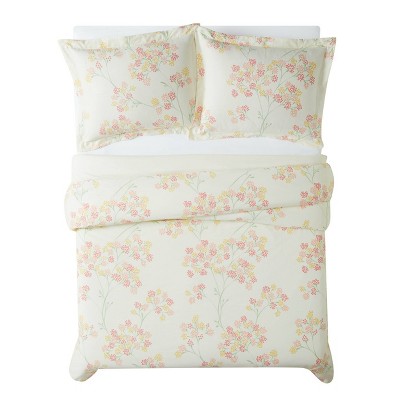 Ivory Floral Cotton King Comforter Set with Shams