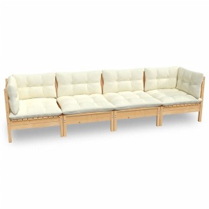 vidaXL Solid Pinewood 4 Piece Patio Lounge Set with Cream Cushions - Highly Comfortable, Easy to Assemble, Versatile Design for Outdoor Use. - 1 of 4