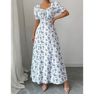 flowy printed maxi dress Boho Block Print Maxi Dress: Paisley Tiered Sundress with Ruffle Sleeves