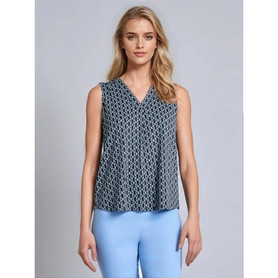 Jones New York Sleeveless V-Neck Pleat Front Blouse