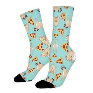Pug Pizza Women Printed Crew Socks Funny Funky Socks Soft Polyester Novelty Gifts for Artists Men - 1 of 1