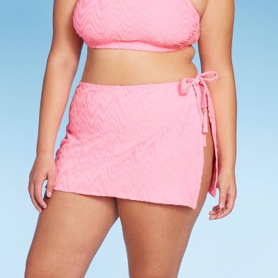 Women's Wavy Terry Textured Side-tie Skirt Swimsuit Cover Up - Wild Fable™  Light Pink 2x : Target