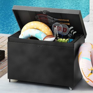 230 Gallon Rattan Deck Box With Wheels,All-Weather Outdoor Large Patio Storage Box,Outdoor Furniture -Maison Boucle - 1 of 4