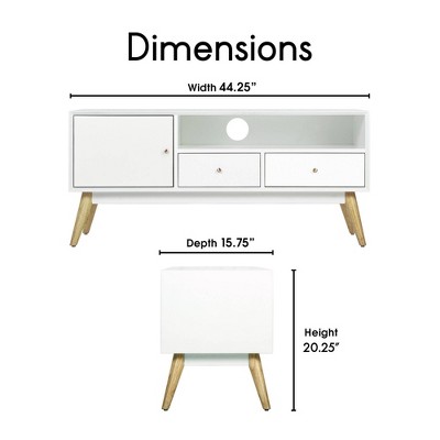 White Mid-Century Modern TV Stand with Cabinet