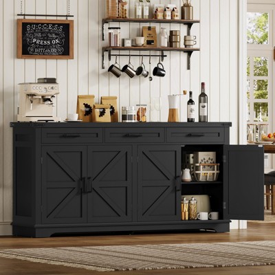 USIKEY Buffet Cabinet, 63” Large Sideboard Buffet Storage Cabinet with 3 Drawers, Farmhouse Coffee Bar with 4 Doors for Kitchen, Living Room