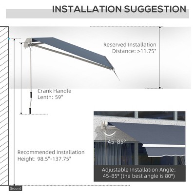 Charcoal Gray 12' x 10' Retractable Patio Awning with Aluminum Frame
