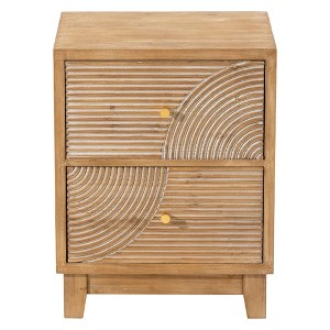 COZAYH Farmhouse 2 Drawer Nightstand with Handcrafted Wood Ring Pattern, Mid-Century Boho Night Stand for Home Bedrooms, Natural Wood - 1 of 4