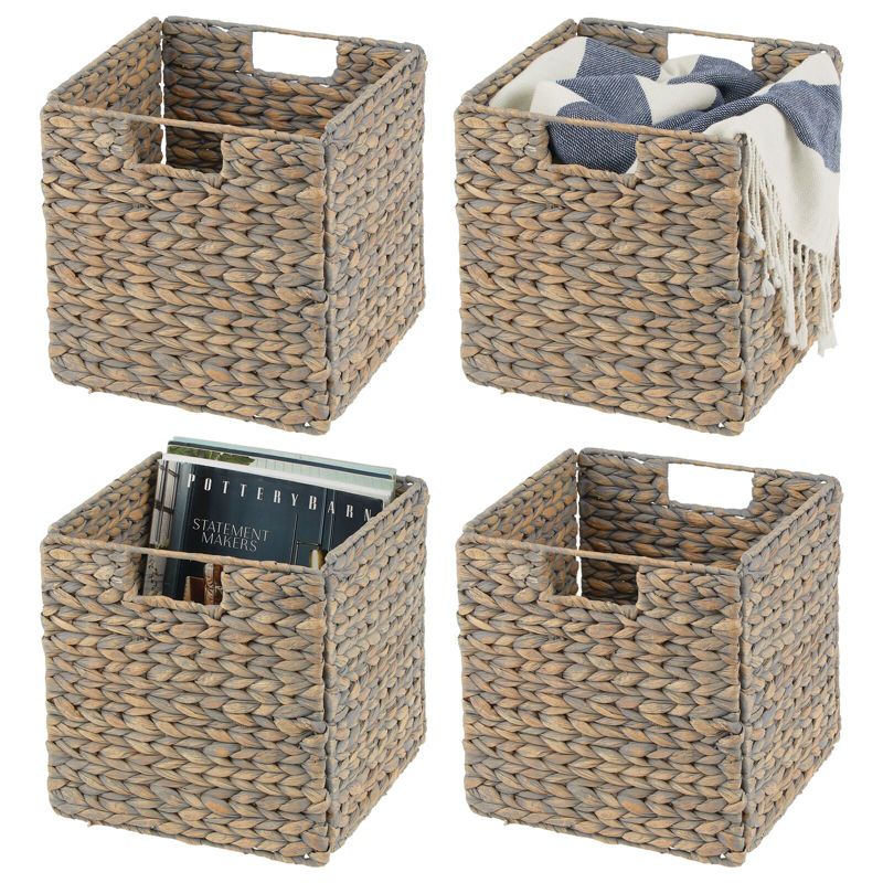 mDesign Hyacinth Woven Cube Bin Basket Organizer, Handles, 4 Pack, 1 of 8