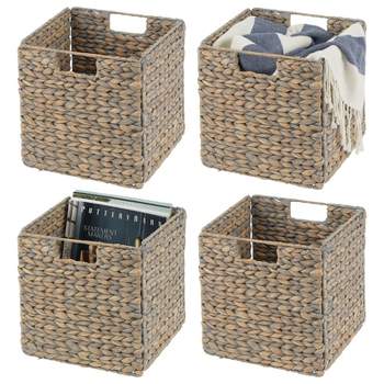 mDesign Hyacinth Woven Cube Bin Basket Organizer, Handles, 4 Pack