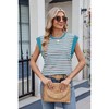 Clearlove Womens Tops Summer Cap Sleeve Pullover Crew Neck Tank Tops Basic Tee Shirts Casual Striped Loose Fit Clothes - 4 of 4