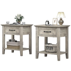 Set of 2 Nightstands, End Side Tables Living Room with Drawer, Industrial Design, Night Stands with Shelf, Bedside Tables for Bedroom, Dorm, Grey - 1 of 4