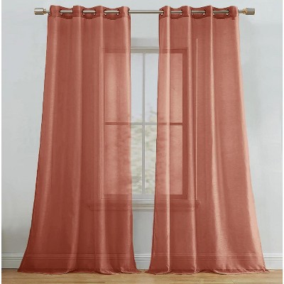 Home Mart Goods Brick Rust Sheer Window Grommet Curtain Set 84" Inches Long ( 2 Panels)