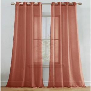 Home Mart Goods Brick Rust Sheer Window Grommet Curtain Set 84" Inches Long ( 2 Panels) - 1 of 4