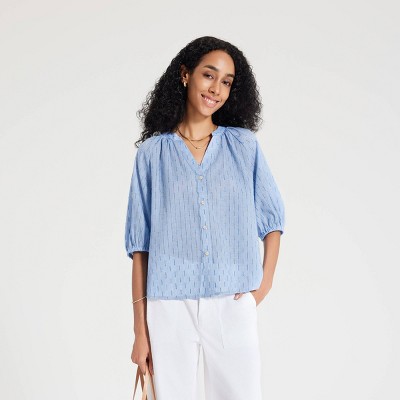 Women's Elbow Sleeve Button-Down Blouse - Universal Thread™