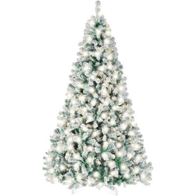 Best Choice Products Pre-Lit Sage Green Christmas Pine Tree w/ Flocked Branches, Warm-White Lights