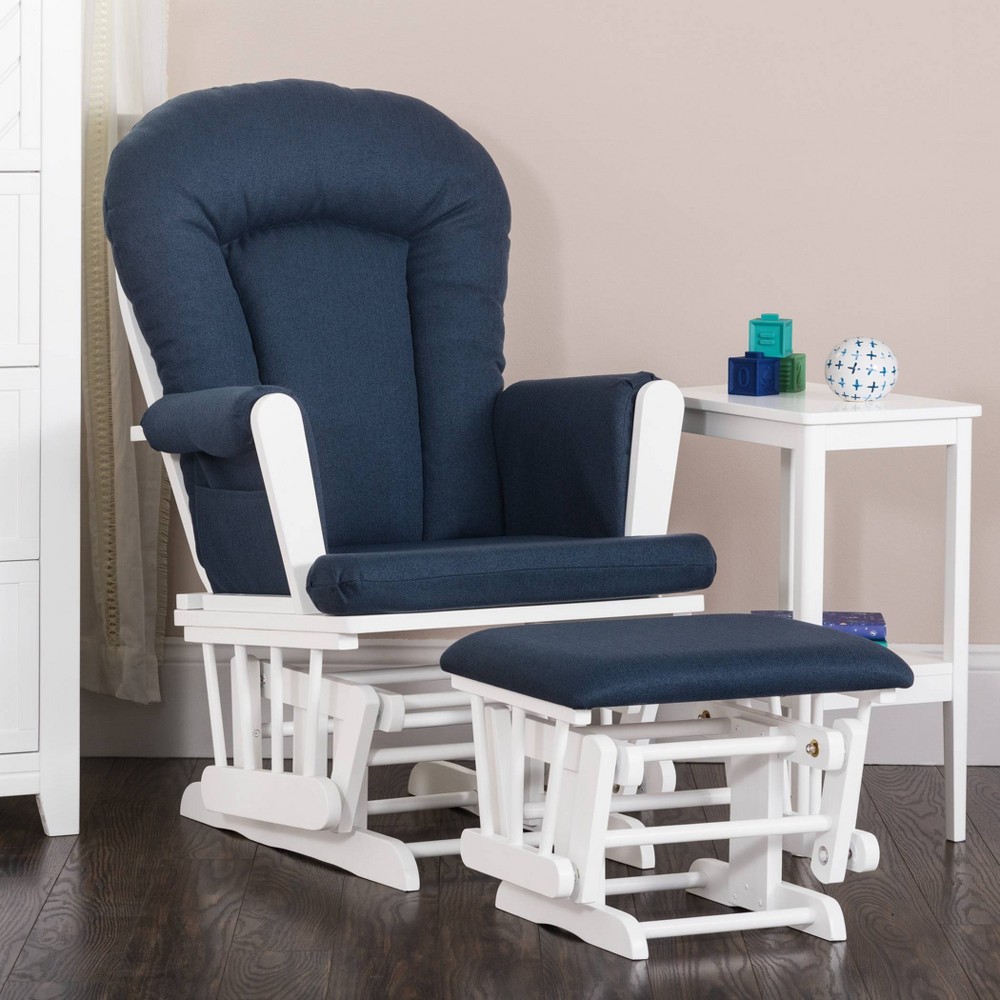 Child Craft Forever Eclectic Tranquil Glider and Ottoman - Matte White/Navy Herringbone