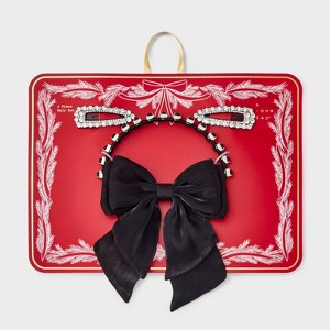 Headband Barrette and Bow Set 3 pc - A New Day™ Black - 1 of 4