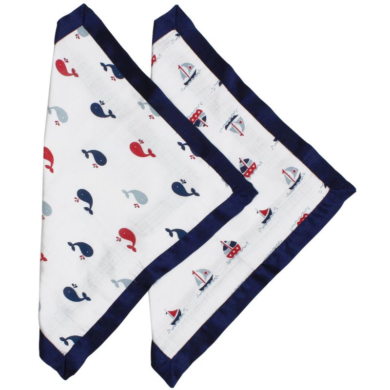 Bacati - Little Sailor Blue/Red Muslin 2 pc Security Blankets, 2 of 10