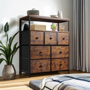 SKRAN Dresser for Bedroom with 7 Drawers and 2 Shelves for Closet with Wooden Top and Metal Frame, Tall Dressers & Chest of Drawers - 1 of 4