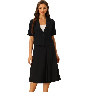 Allegra K Women's Short Sleeve Blazer and Summer Dressy Business Casual Skirt Suit Set - 1 of 4