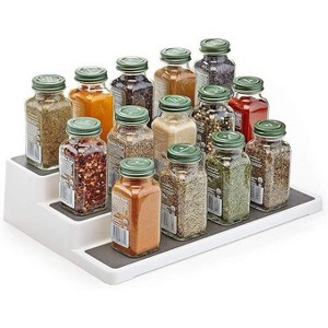 Home Intuition 3-Tier Non-Skid Spice Rack Step Shelf Pantry Kitchen Cabinet Organizer, 14.4-inch, White-Grey, 2 Pack - 1 of 4