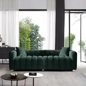 87.4'' Velvet 3 Seater Sofa with Bubble Upholstery, Modern Upholstered Couch with Metal Legs and 2 Pillows for Living Room-Maison Boucle - 1 of 4