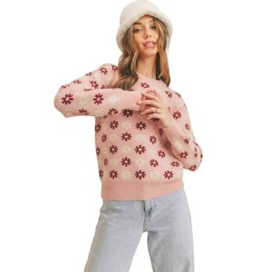 Women's Snowflake Print Crew Neck Sweater - &merci - 1 of 3
