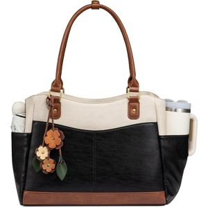 Leather Vintage Work Tote Bag Computer Office Teacher Bag with Large Cup Holder - 1 of 4