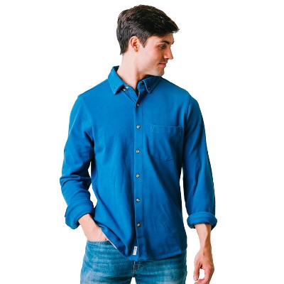 Hope & Henry Mens' Pique Button Down Shirt (Blue, Large)