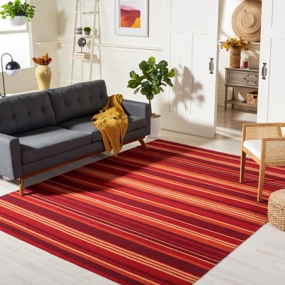 Handmade Red and Orange Wool Striped Area Rug 5' x 8'