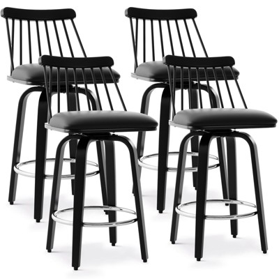 Bekrvio 26" Swivel Bar Stools Set of 1/2/3/4–Faux Leather Counter Stool with Spindle Back, Solid Wood Legs, Wooden Barstools for Kitchen Island