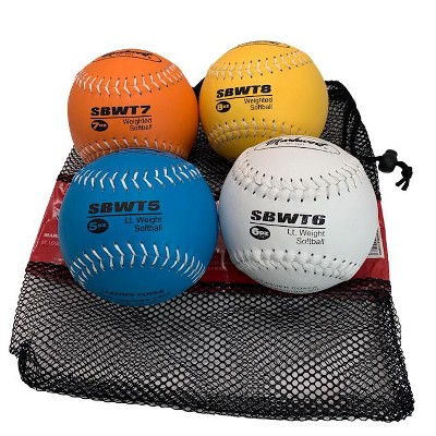 Markwort 12" Weighted Training Softball Set – Set of 4 Balls (5 oz, 6 oz, 7 oz, 8 oz) – Leather Cover