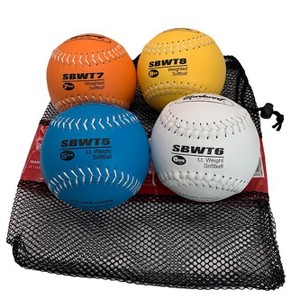 Markwort 12" Weighted Training Softball Set – Set of 4 Balls (5 oz, 6 oz, 7 oz, 8 oz) – Leather Cover - 1 of 3