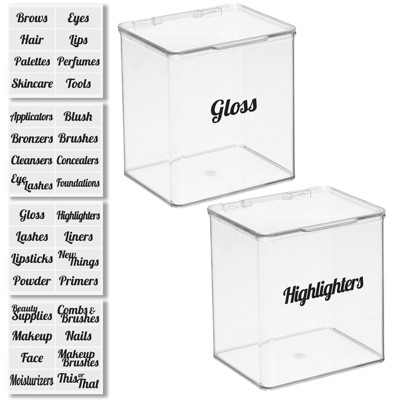 mDesign Stackable Plastic Bath Storage Organizer Box, 2 Pack + 32 Labels