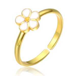 Children's 14K gold plated white flower daisy adjustable ring. Cute and elegant jewelry for kids. Perfect for everyday wear and special occasions. - 1 of 2