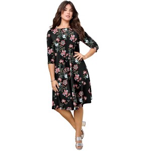 Roaman's Petite Ultrasmooth Plus Size Boatneck Swing Dress – Flowy, Wrinkle-Resistant Knit - 1 of 4