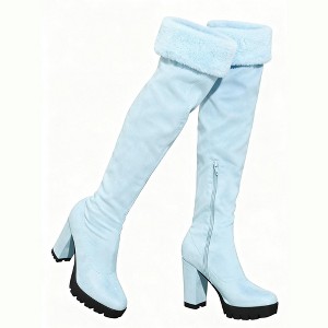 BLISSFUL STEP Women's Chunky Heel Faux Fur Zipper Over Knee High Platform Boots - 1 of 4