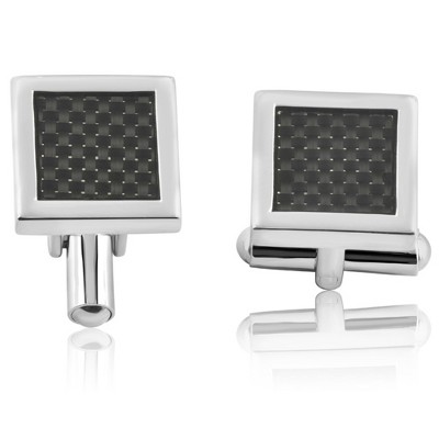Pompeii3 Men's Stainless Steel And Black Carbon Fiber Rectangle Polished Cufflink 13mm