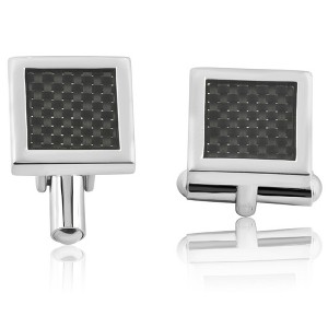 Pompeii3 Men's Stainless Steel And Black Carbon Fiber Rectangle Polished Cufflink 13mm - 1 of 3